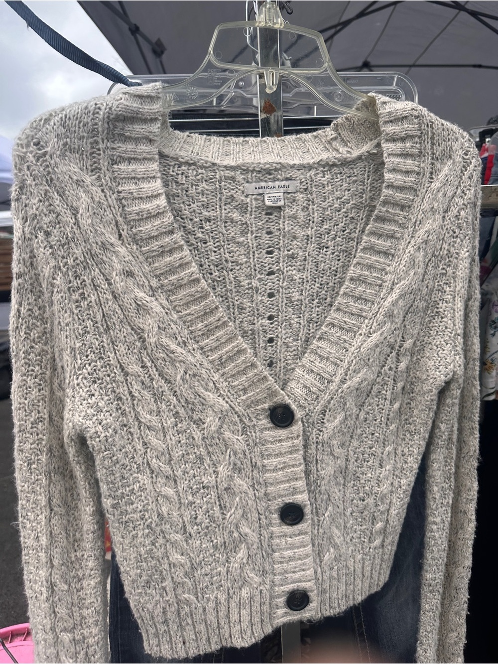 American Eagle Outfitters Cream Cable Knit V-Neck Buttoned Cardigan